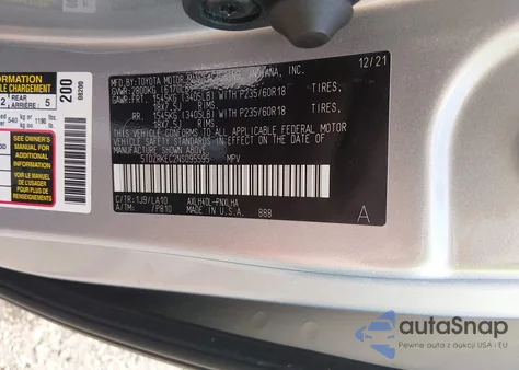 2022 Toyota Sienna Limited z USA, uszkodzony, nr VIN 5TDZRKEC2NS095595